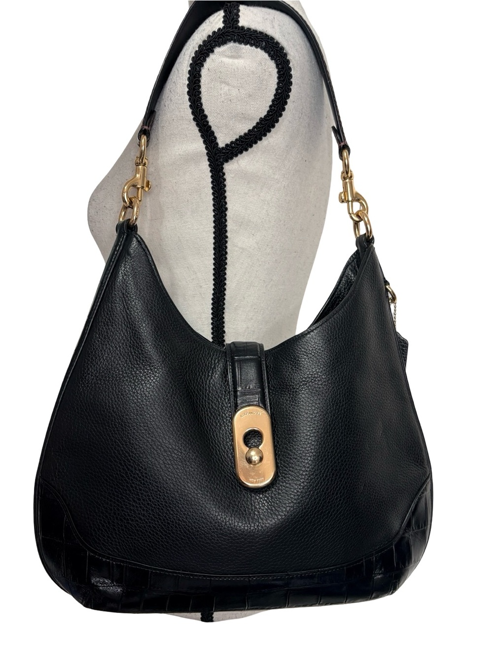 Coach Amber Hobo F48636 Black Exotic Mix Pebbled Leather Shoulder Bag - Picture 3 of 10